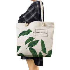 Monstera Print Women Beach Bags Thick Rope Shoulder Bags