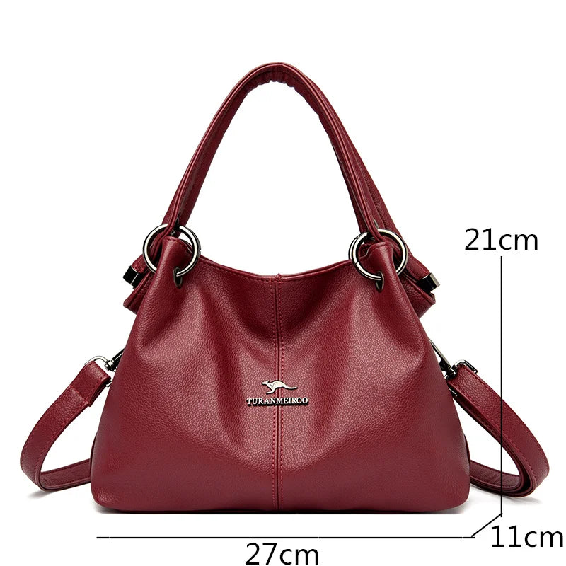 High Solid Leather Women's Handbags Large Capacity Messenger Bags Ladies Casual