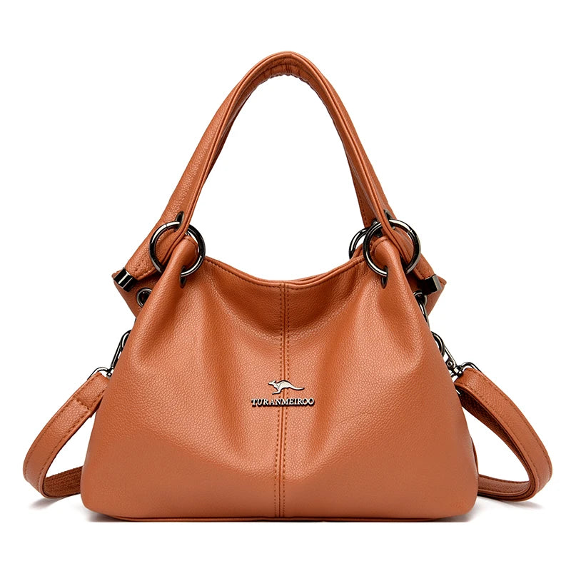 High Solid Leather Women's Handbags Large Capacity Messenger Bags Ladies Casual