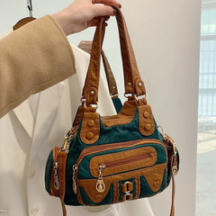 High Washed PU Leather Handbag Ladies Daily Bag Large Capacity Shoulder Bags