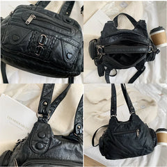 High Washed PU Leather Handbag Ladies Daily Bag Large Capacity Shoulder Bags