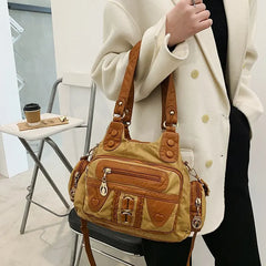 High Washed PU Leather Handbag Ladies Daily Bag Large Capacity Shoulder Bags