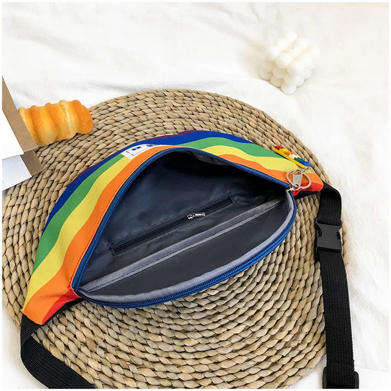 Nylon Rainbow Fanny Pack Girls Crossbody Chest Bag Waist Packs