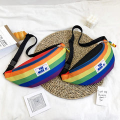 Nylon Rainbow Fanny Pack Girls Crossbody Chest Bag Waist Packs