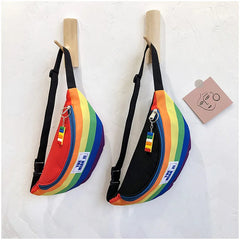 Nylon Rainbow Fanny Pack Girls Crossbody Chest Bag Waist Packs