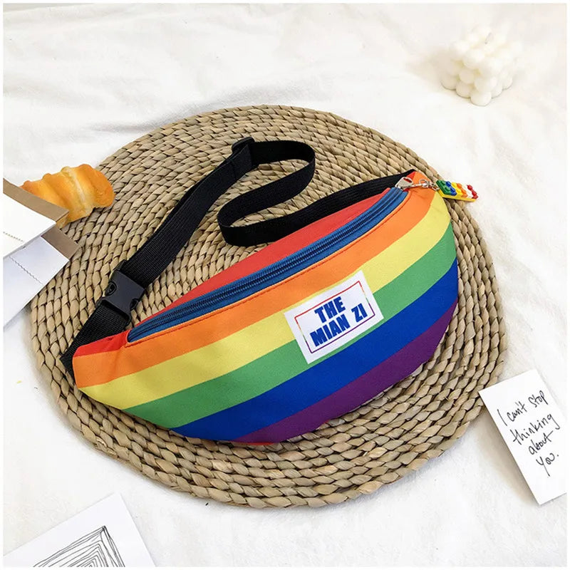 Nylon Rainbow Fanny Pack Girls Crossbody Chest Bag Waist Packs