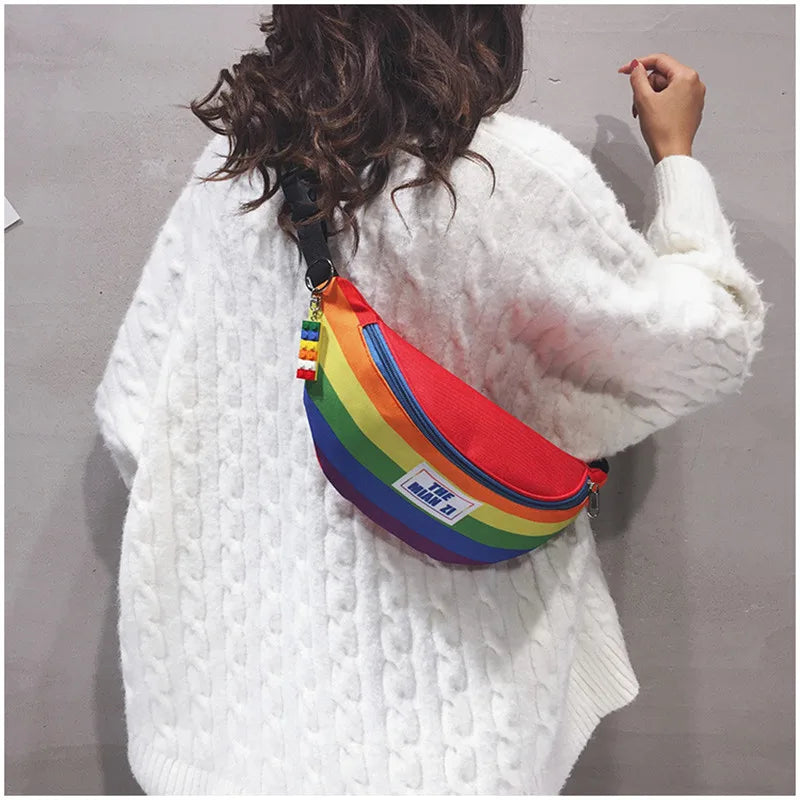 Nylon Rainbow Fanny Pack Girls Crossbody Chest Bag Waist Packs