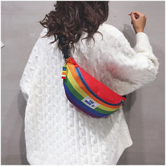 Nylon Rainbow Fanny Pack Girls Crossbody Chest Bag Waist Packs