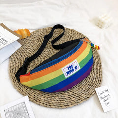 Nylon Rainbow Fanny Pack Girls Crossbody Chest Bag Waist Packs