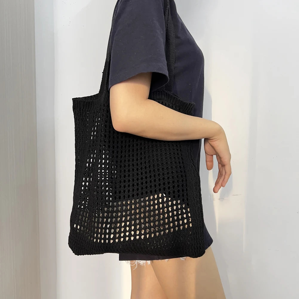 Crochet Tote Hollow Knitted Shoulder Bag Women Handbag Purse