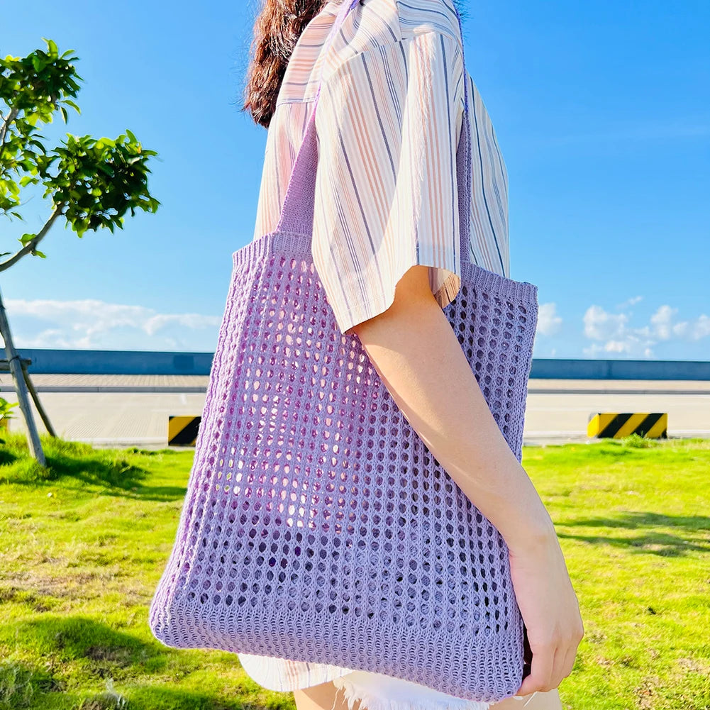 Crochet Tote Hollow Knitted Shoulder Bag Women Handbag Purse