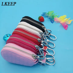 Leather Key Wallet Zipper Keys Pouch Gourd Car Key Ring Case 3 Colors