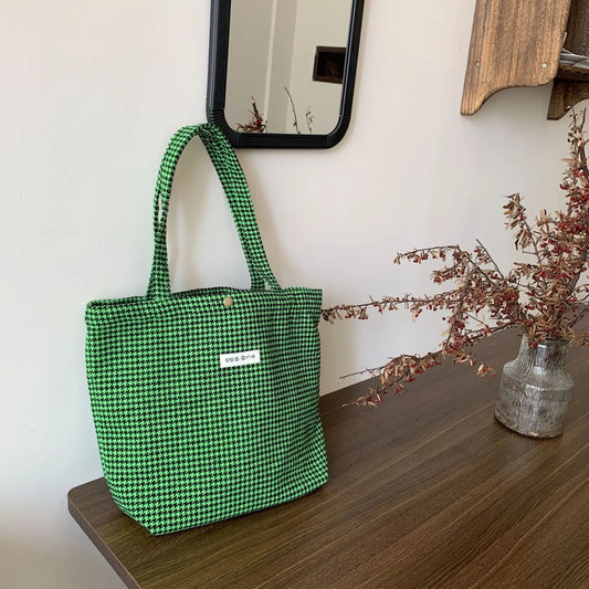 Houndstooth Pattern Women's Tote Handbags Plaid Ladies Portable Shoulder Bag