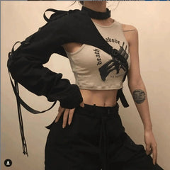 One Shoulder Long Sleeve Streetwear Hip Hop Coat Tops