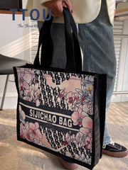 Large Jacquard Embroidery Tote Bag Women Handbags Purse