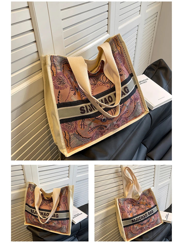 Large Jacquard Embroidery Tote Bag Women Handbags Purse