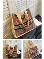 Large Jacquard Embroidery Tote Bag Women Handbags Purse