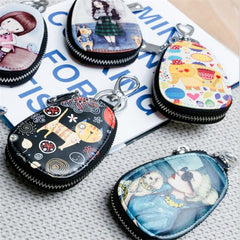 Cartoon Key Bag Women Girl Leather Key Wallet Zipper Key Holder