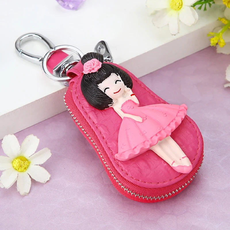 Cartoon Car Key Bag Women's Leather Waist Bag Purse