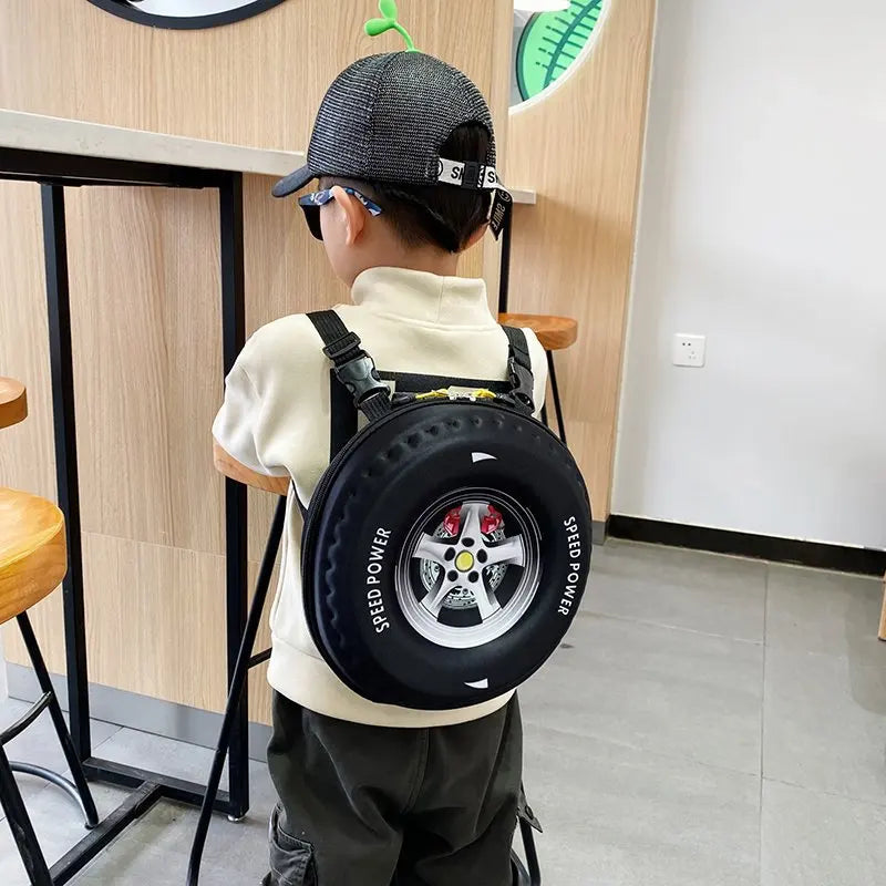 Kids Car Wheel Shape Backpack Waterproof Mini Bag