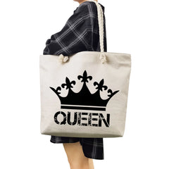 King And Queen Letter Print Handbags Crown Women Shoulder Bag