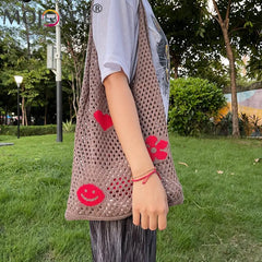 Large Capacity Beach Travel Mesh Flower Woven Handbags