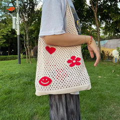 Large Capacity Shoulder Underarm Bag Portable Mesh Woven Handbags