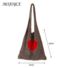 Knitted Shoulder Bag Casual Mesh Woven Handbag Travel Portable Clutch