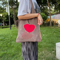 Knitted Shoulder Bag Casual Mesh Woven Handbag Travel Portable Clutch