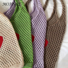 Knitted Shoulder Bag Casual Mesh Woven Handbag Travel Portable Clutch
