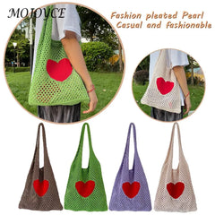 Knitted Shoulder Bag Casual Mesh Woven Handbag Travel Portable Clutch