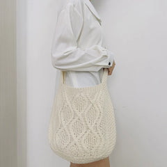 Women's Knitted Shoulder Bag Large Capacity Crossbody Casual Shopping Handbag