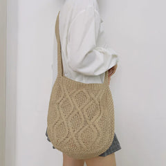 Women's Knitted Shoulder Bag Large Capacity Crossbody Casual Shopping Handbag
