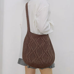 Women's Knitted Shoulder Bag Large Capacity Crossbody Casual Shopping Handbag