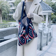 Boho Crochet Shopping Tote Bag Top-Handle
