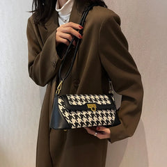 Houndstooth Knotted Handle Bag Classic Handbag PU Leather Retro Crossbody Bag