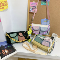 Korea Style Women's Patchwork Satchel Bag Nylon Crossbody Travel Tote Bag