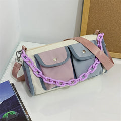 Korea Style Women's Patchwork Satchel Bag Nylon Crossbody Travel Tote Bag