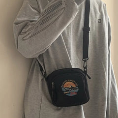 Harajuku Style Shark Canvas Shoulder Bag Monochrome Mini Handbag