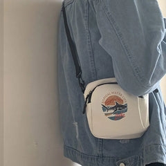 Harajuku Style Shark Canvas Shoulder Bag Monochrome Mini Handbag
