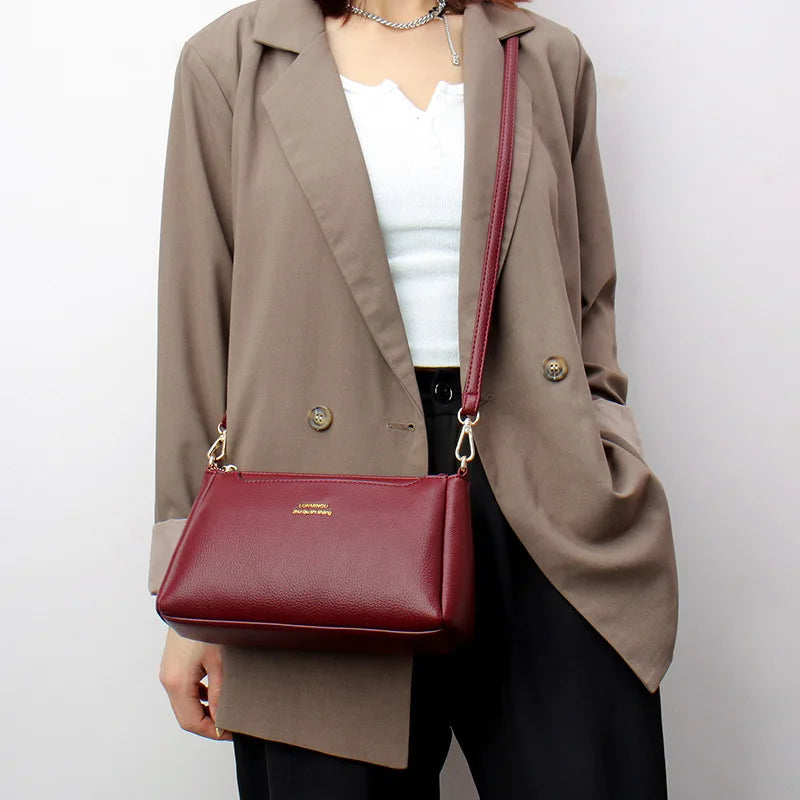Soft PU Leather Shoulder Bag Women Crossbody Zipper Closure Casual Shopping