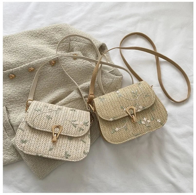 Lace Flower Crossbody Bag Straw Beach Shopper Bag