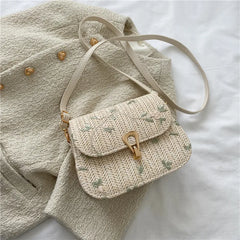 Lace Flower Shoulder Crossbody Bag Straw Beach Handbag