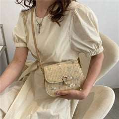 Lace Flower Crossbody Bag Straw Beach Shopper Bag