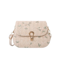 Lace Flower Shoulder Crossbody Bag Straw Summer Beach Shopper Bag