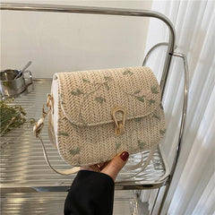 Lace Flower Crossbody Bag Straw Beach Shopper Bag