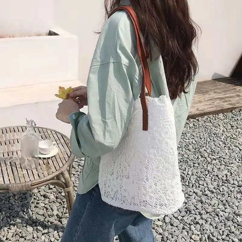 Lace Tote Bags Women Large Capacity Handbags Shopping Shoulder Composite Bags