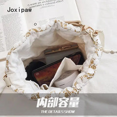 Summer Straw Bucket Bag for Women Woven Crossbody Handbag