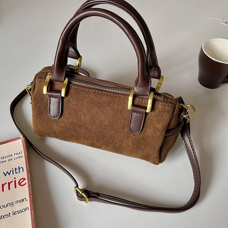 Matte Leather Bucket Shoulder Bag Women Top-handle Purse Crossbody