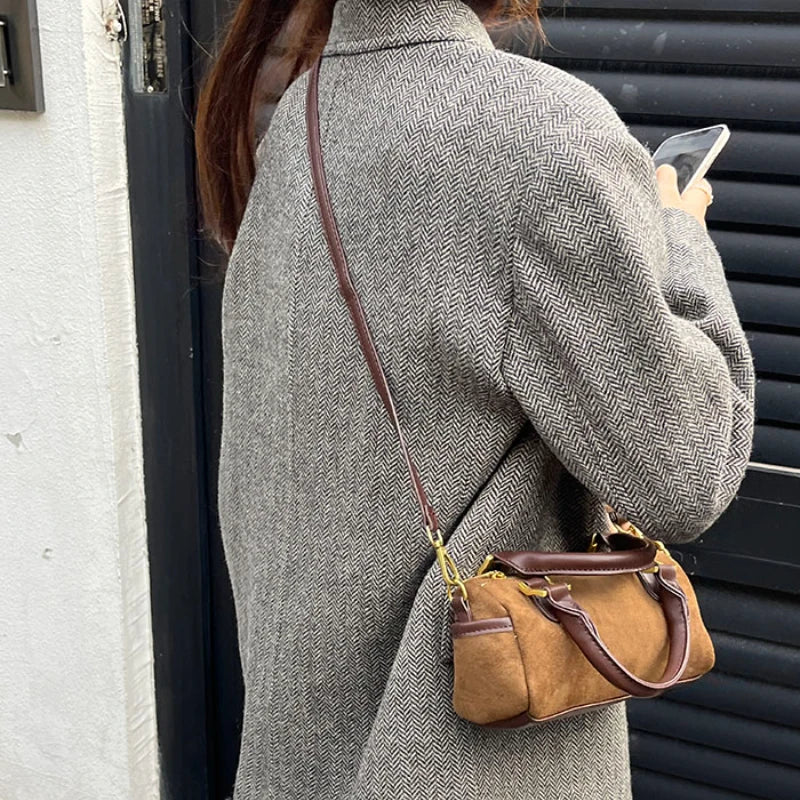 Matte Leather Bucket Shoulder Bag Women Top-handle Purse Crossbody